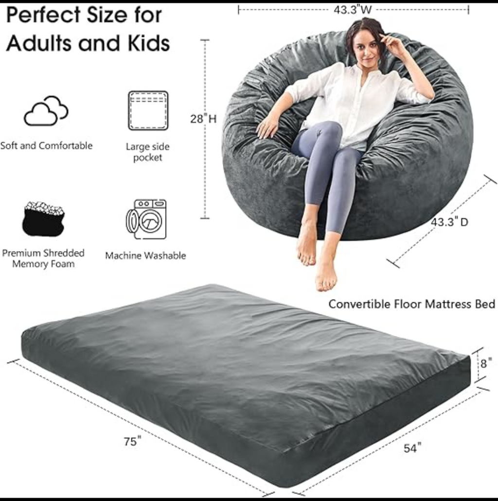 Adult bean bag chair - Large bean bag chair that can be converted into a bean bag bed - Bean bag chair with microfiber cover and furniture foam filling - Floor-standing sofa for bedroom or dormitory room - All in pink