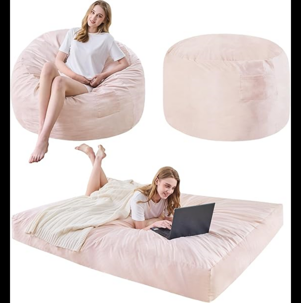 Adult bean bag chair - Large bean bag chair that can be converted into a bean bag bed - Bean bag chair with microfiber cover and furniture foam filling - Floor-standing sofa for bedroom or dormitory room - All in pink