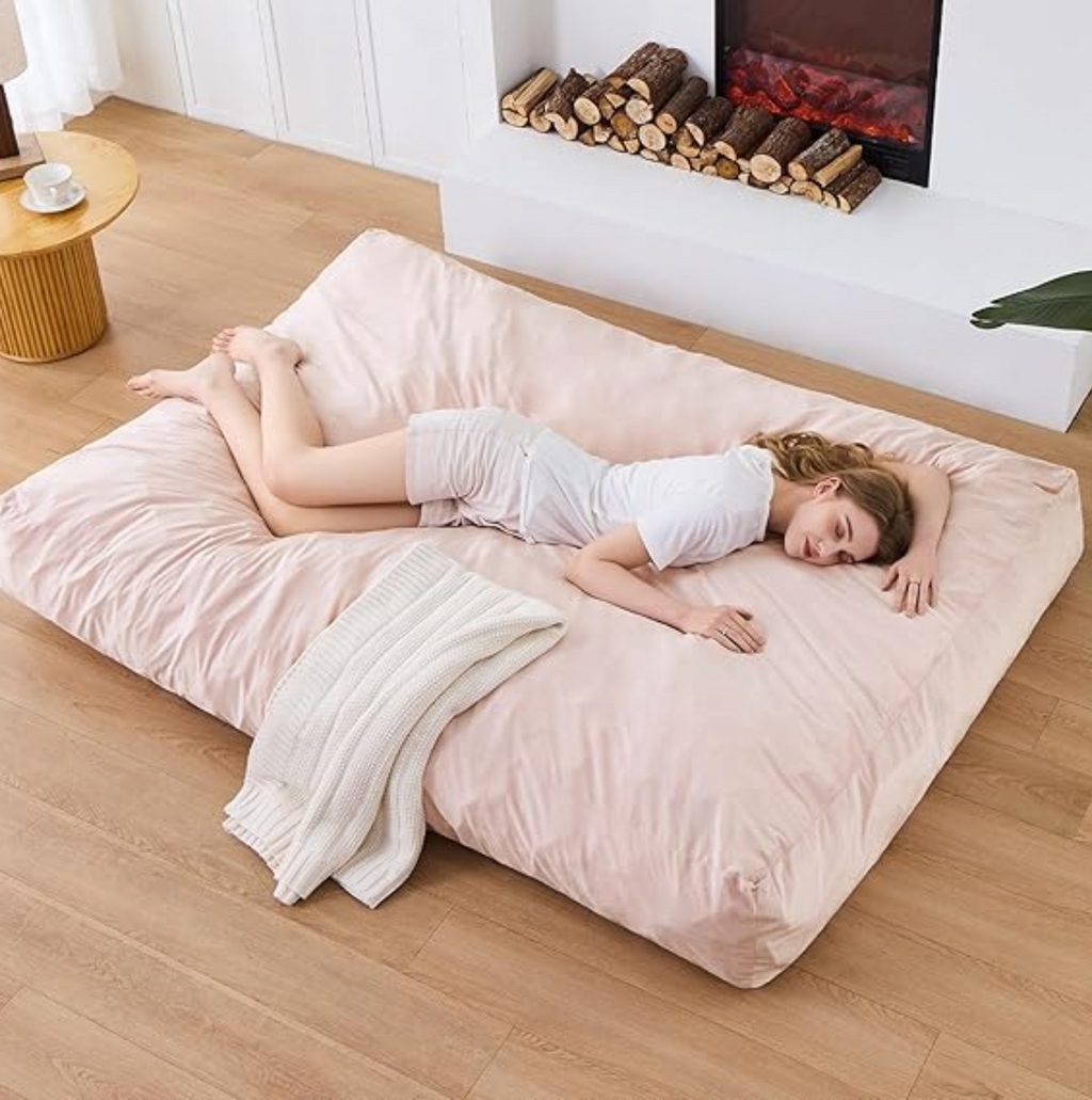 Adult bean bag chair - Large bean bag chair that can be converted into a bean bag bed - Bean bag chair with microfiber cover and furniture foam filling - Floor-standing sofa for bedroom or dormitory room - All in pink